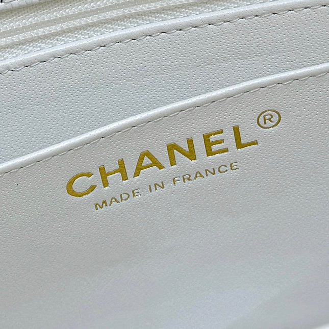 CHANEL 25S MINI SQUARE FLAP BAG 17 IN WHITE CALFSKIN CAVIAR GOLD HARDWARE