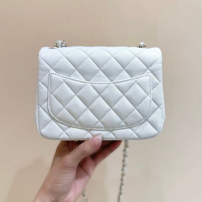 CHANEL 25S MINI SQUARE FLAP BAG 17 IN WHITE CALFSKIN CAVIAR GOLD HARDWARE