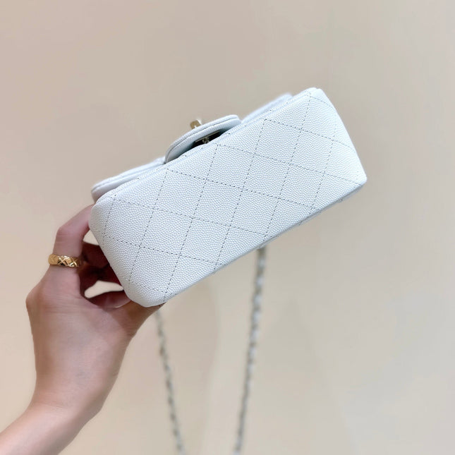 CHANEL 25S MINI SQUARE FLAP BAG 17 IN WHITE CALFSKIN CAVIAR GOLD HARDWARE