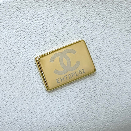 CHANEL 25S MINI SQUARE FLAP BAG 17 IN WHITE CALFSKIN CAVIAR GOLD HARDWARE