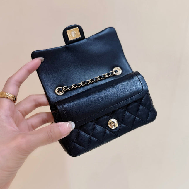 25S CHANEL MINI CF BAG 12 IN BLACK LAMBSKIN HEART MODEL
