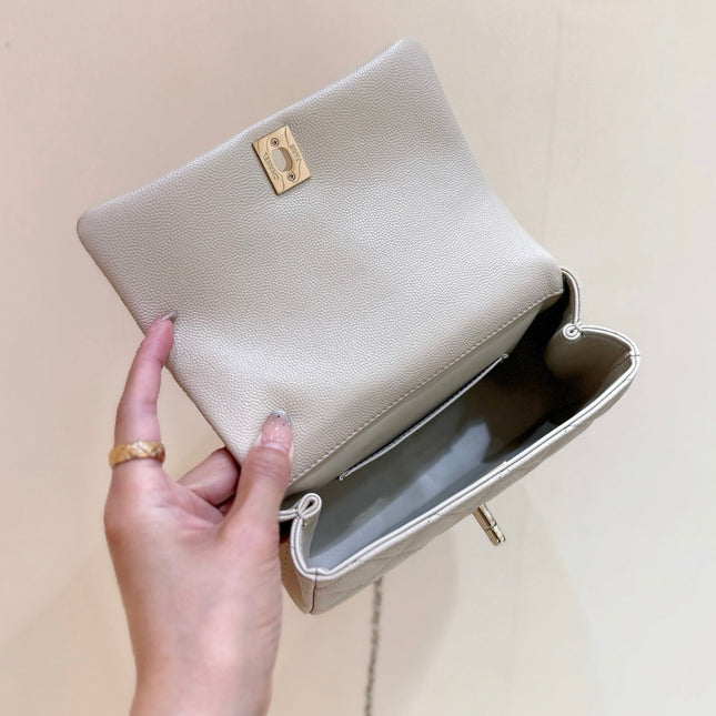 CHANEL 25S COCO CRUSH HANDLE 18 IN NUDE CALFSKIN GOLD HARDWARE