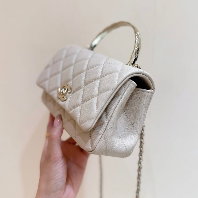 CHANEL 25S COCO CRUSH HANDLE 18 IN NUDE CALFSKIN GOLD HARDWARE
