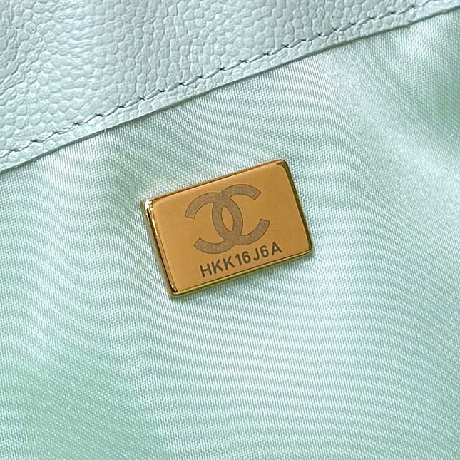 CHANEL 25S HANDBAG IN PALE CYAN 40 GRAINED CALFSKIN GOLD HARDWARE