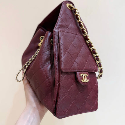 CHANEL 25S HANDBAG IN ROSSO ANCORA RED 30 GRAINED CALFSKIN GOLD HARDWARE