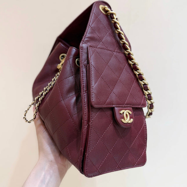 CHANEL 25S HANDBAG IN ROSSO ANCORA RED 30 GRAINED CALFSKIN GOLD HARDWARE