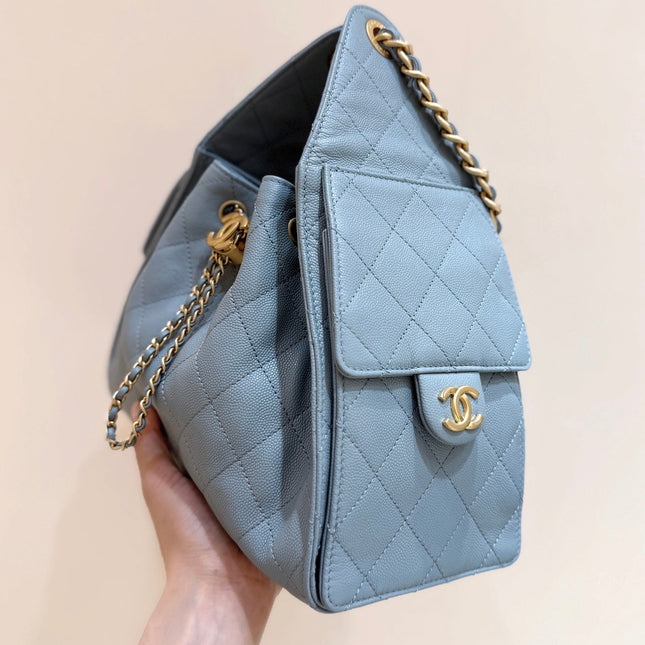 CHANEL 25S HANDBAG IN LIGHT BLUE 30 GRAINED CALFSKIN GOLD HARDWARE
