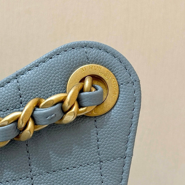 CHANEL 25S HANDBAG IN LIGHT BLUE 30 GRAINED CALFSKIN GOLD HARDWARE