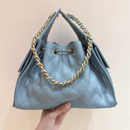 CHANEL 25S HANDBAG IN LIGHT BLUE 30 GRAINED CALFSKIN GOLD HARDWARE