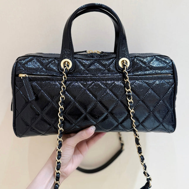 CHANEL 25S LARGE BOWLING BAG 31 IN BLACK CALFSKIN GOLD HARDWARE