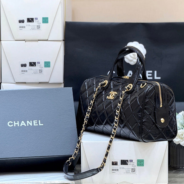 CHANEL 25S LARGE BOWLING BAG 31 IN BLACK CALFSKIN GOLD HARDWARE
