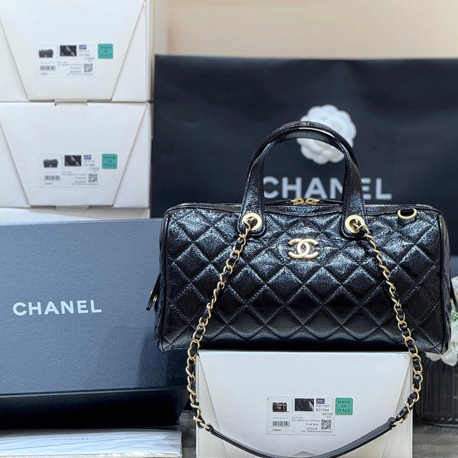 CHANEL 25S LARGE BOWLING BAG 31 IN BLACK CALFSKIN GOLD HARDWARE