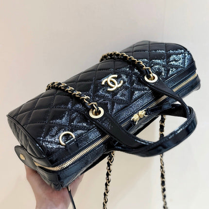CHANEL 25S LARGE BOWLING BAG 31 IN BLACK CALFSKIN GOLD HARDWARE
