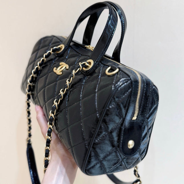 CHANEL 25S LARGE BOWLING BAG 31 IN BLACK CALFSKIN GOLD HARDWARE
