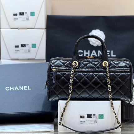 CHANEL 25S LARGE BOWLING BAG 31 IN BLACK CALFSKIN GOLD HARDWARE
