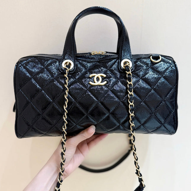 CHANEL 25S LARGE BOWLING BAG 31 IN BLACK CALFSKIN GOLD HARDWARE