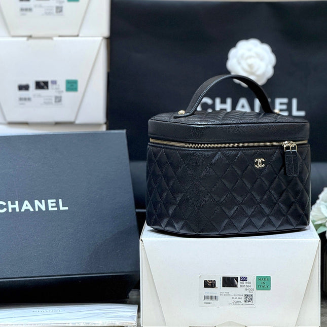 CHANEL 25S VANITY TOP HANDLE CASE 21 IN BLACK CALFSKIN