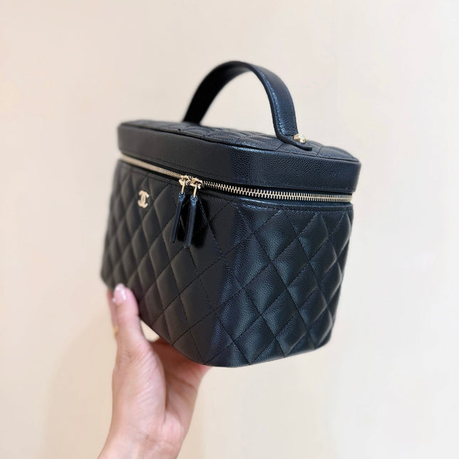 CHANEL 25S VANITY TOP HANDLE CASE 21 IN BLACK CALFSKIN