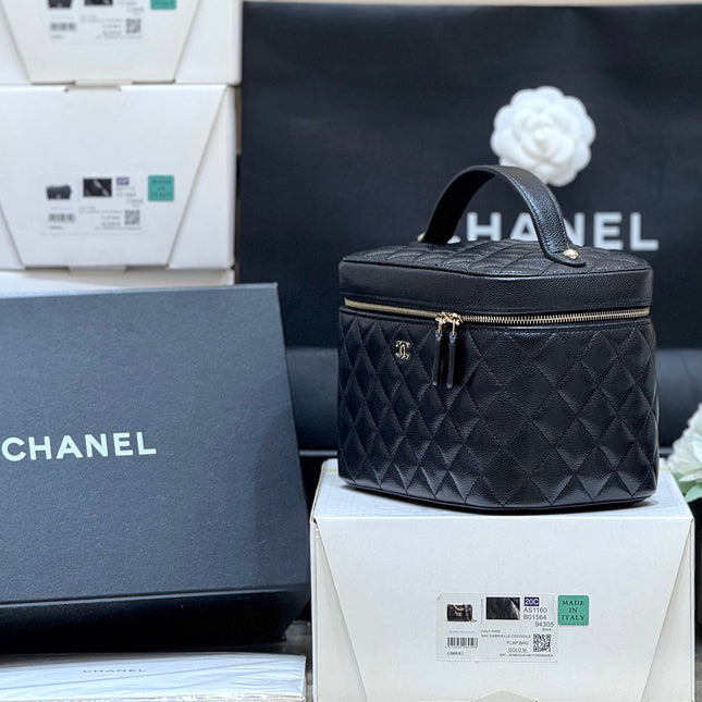 CHANEL 25S VANITY TOP HANDLE CASE 21 IN BLACK CALFSKIN