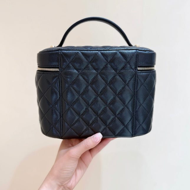 CHANEL 25S VANITY TOP HANDLE CASE 21 IN BLACK CALFSKIN