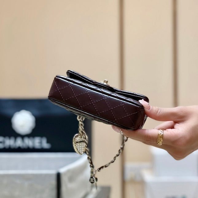25S CHANEL MINI CF BAG 12 IN DARK BROWN LAMBSKIN HEART MODEL