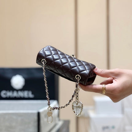 25S CHANEL MINI CF BAG 12 IN DARK BROWN LAMBSKIN HEART MODEL