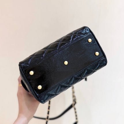 CHANEL 25S SMALL BOWLING BAG 21 IN BLACK CALFSKIN GOLD HARDWARE
