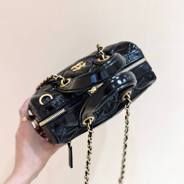 CHANEL 25S SMALL BOWLING BAG 21 IN BLACK CALFSKIN GOLD HARDWARE