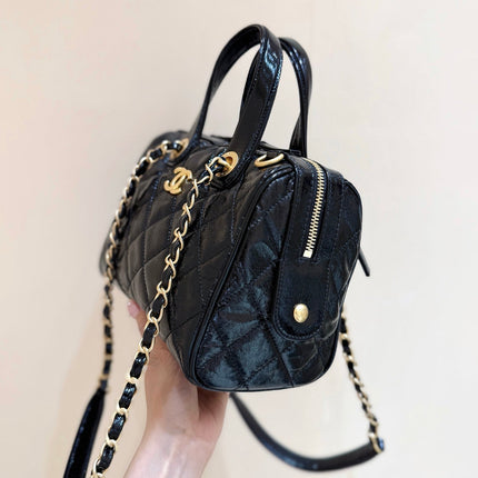 CHANEL 25S SMALL BOWLING BAG 21 IN BLACK CALFSKIN GOLD HARDWARE