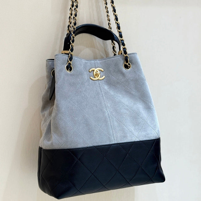 CHANEL 25S SHOPPING BAG 33 IN GREY AND BLACK SUEDE CALFSKIN