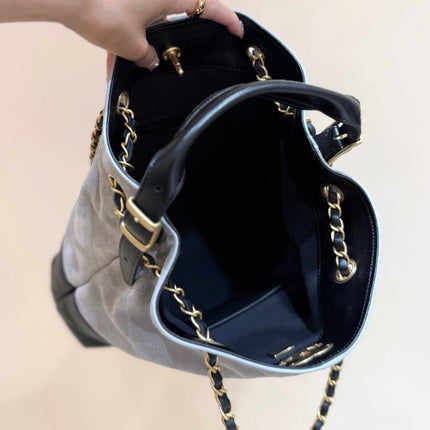 CHANEL 25S SHOPPING BAG 33 IN GREY AND BLACK SUEDE CALFSKIN
