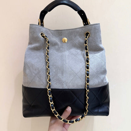CHANEL 25S SHOPPING BAG 33 IN GREY AND BLACK SUEDE CALFSKIN