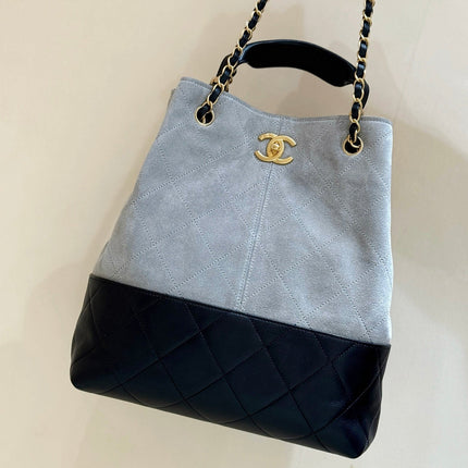 CHANEL 25S SHOPPING BAG 33 IN GREY AND BLACK SUEDE CALFSKIN