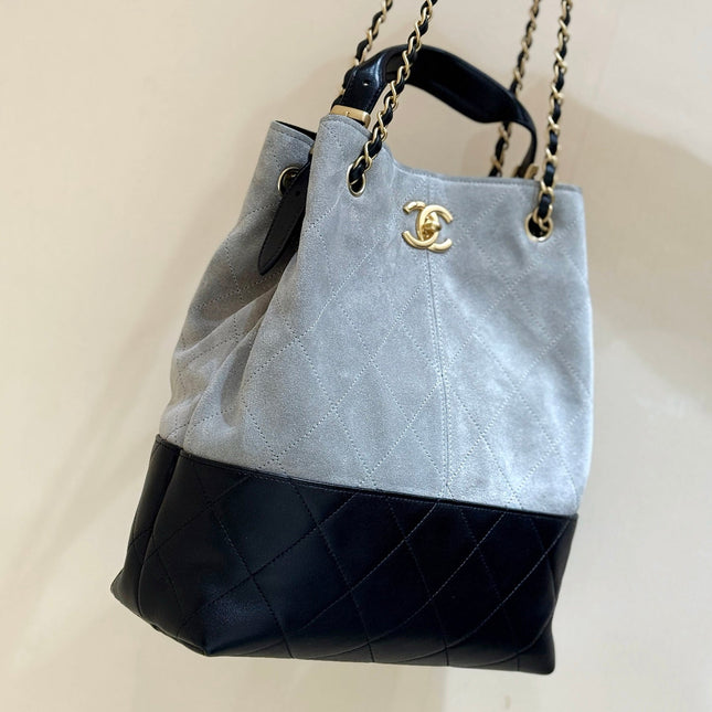CHANEL 25S SHOPPING BAG 33 IN GREY AND BLACK SUEDE CALFSKIN