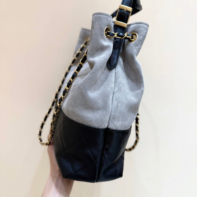 CHANEL 25S SHOPPING BAG 33 IN GREY AND BLACK SUEDE CALFSKIN