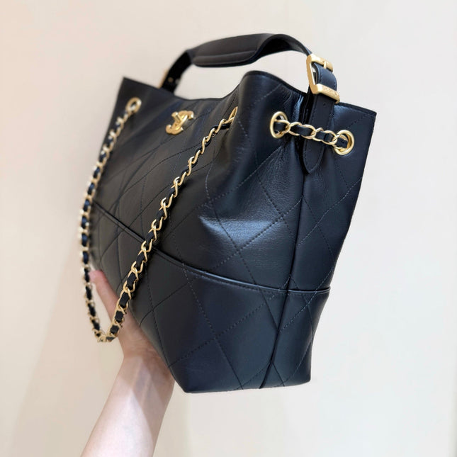 CHANEL 25S LARGE HOBO BAG 36 IN BLACK CALFSKIN GOLD HARDWARE