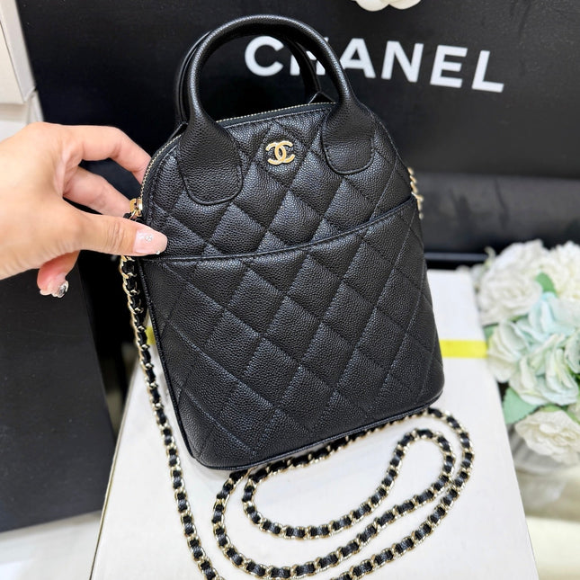 CHANEL 25S CLUTCH WITH CHAIN 18 IN BLACK CALFSKIN GOLD HARDWARE