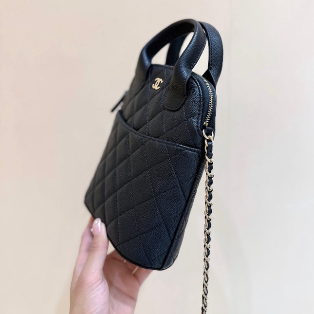 CHANEL 25S CLUTCH WITH CHAIN 18 IN BLACK CALFSKIN GOLD HARDWARE