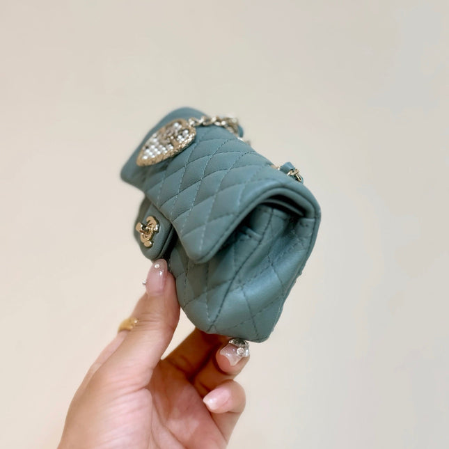 25S CHANEL MINI CF BAG 12 IN MUTED TEAL LAMBSKIN HEART MODEL