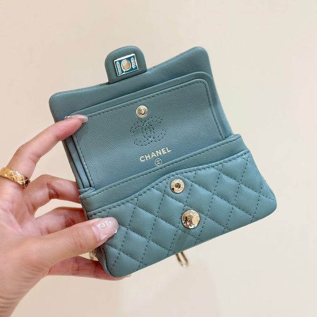 25S CHANEL MINI CF BAG 12 IN MUTED TEAL LAMBSKIN HEART MODEL