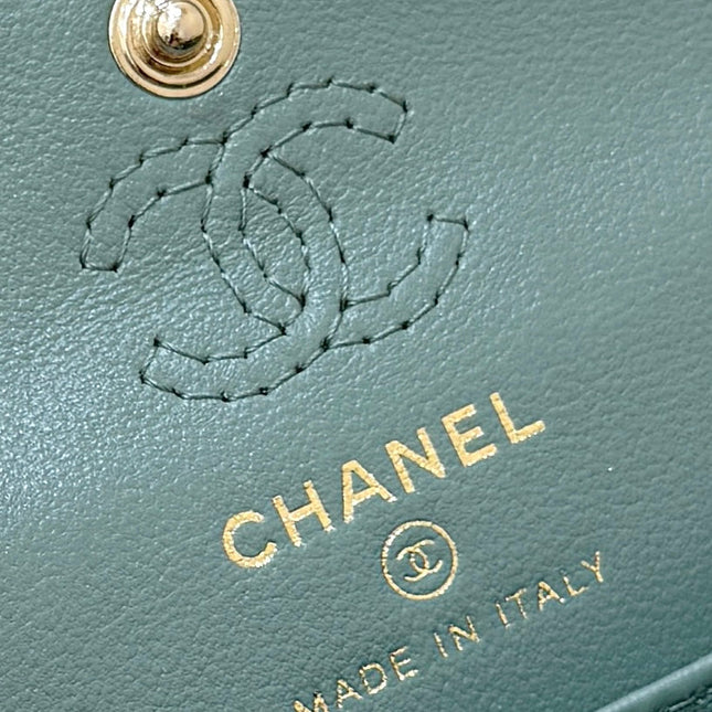 25S CHANEL MINI CF BAG 12 IN MUTED TEAL LAMBSKIN HEART MODEL