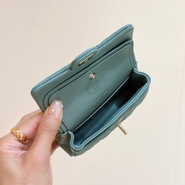 25S CHANEL MINI CF BAG 12 IN MUTED TEAL LAMBSKIN HEART MODEL