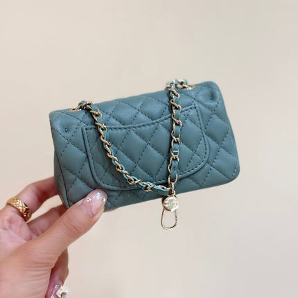 25S CHANEL MINI CF BAG 12 IN MUTED TEAL LAMBSKIN HEART MODEL