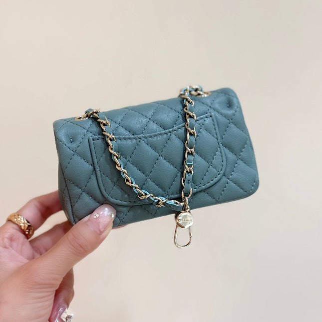 25S CHANEL MINI CF BAG 12 IN MUTED TEAL LAMBSKIN HEART MODEL