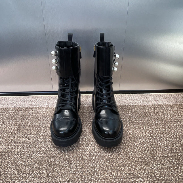 DIOR 25S D-STRIKE LACE-UP PUNK BOOTS 30MM IN BLACK CALFSKIN