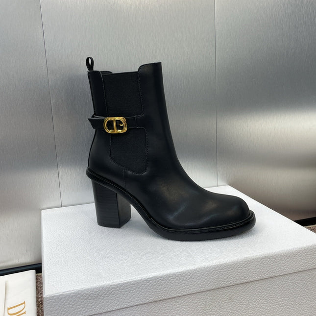 DIOR 25S MONTAIGNE MEDIUM BOOTS 70MM IN BLACK CALFSKIN