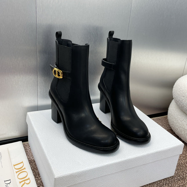 DIOR 25S MONTAIGNE MEDIUM BOOTS 70MM IN BLACK CALFSKIN