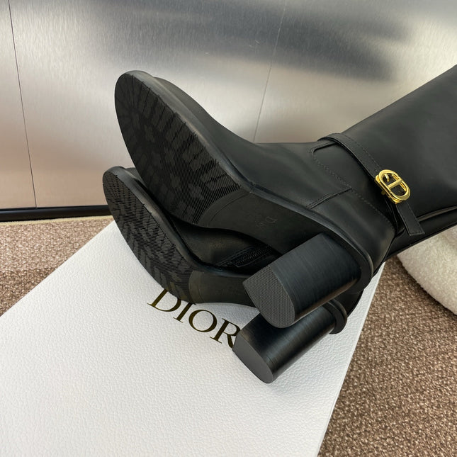 DIOR 25S MONTAIGNE TALL BOOTS 70MM IN BLACK CALFSKIN