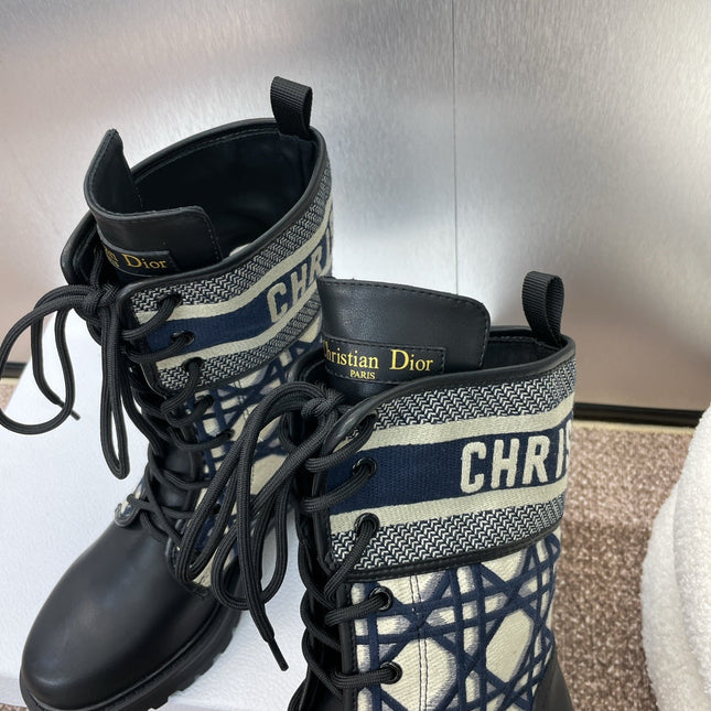 DIOR 25S D-MAJOR ANKLE BOOT MACROCANNAGE DEEP BLUE BEIGE 45MM IN BLACK CALFSKIN