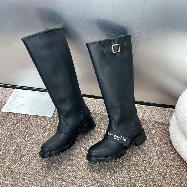 DIOR 25S D-QUEST PUNK MEDIUM BOOTS 25MM IN BLACK CALFSKIN